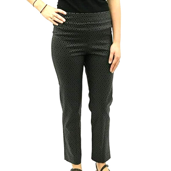 KRAZY LARRY NWT Women's 12 Gray Black Diamond Print Classic Pull-On Ankle Pants - Picture 2 of 10